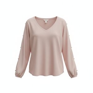 Liz Claiborne Women's Pink V-Neck Top With Keyhole Sleeves, Size XXL